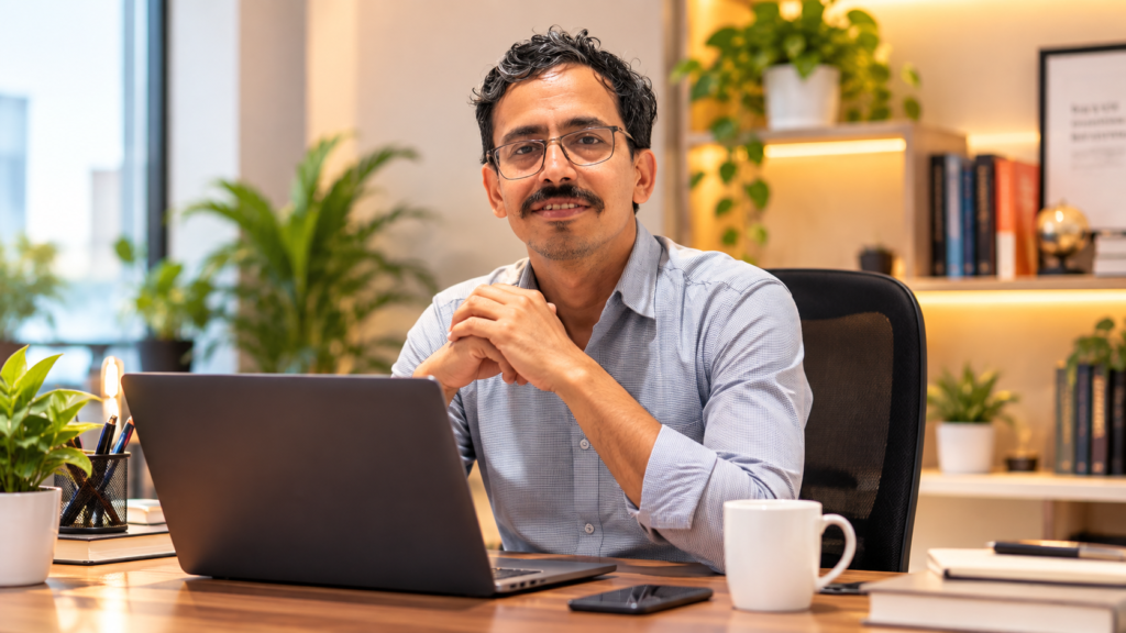 Girdhari Singh Rajpurohit, digital marketing consultant and founder of G2S Technology, at his desk